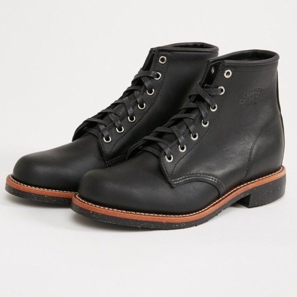 Original Chippewa Mens Black Leather Service Boots 6" Laceup Handcrafted Size 10